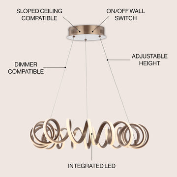 Cursive 24" Adjustable Spiral Integrated LED Metal Chandelier Ceiling Light - JONATHAN Y